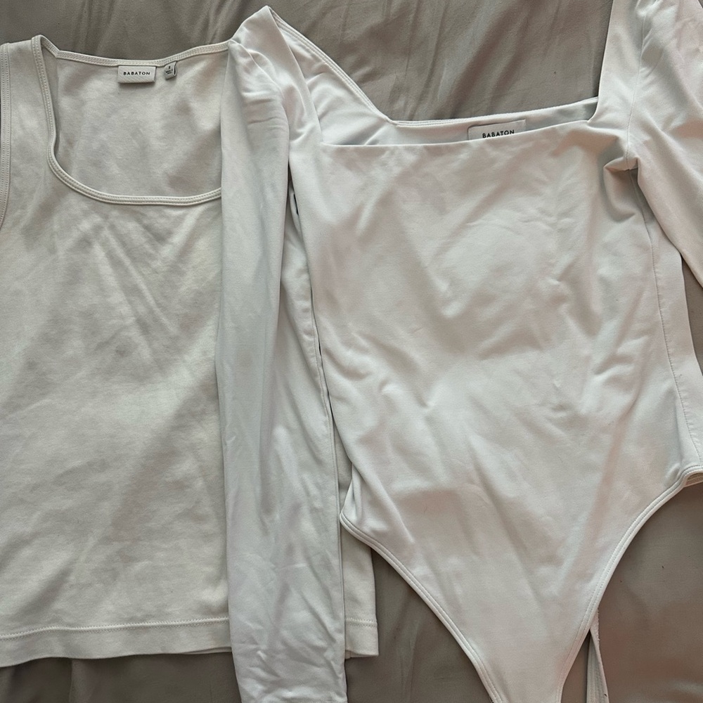 Babaton White Long Sleeve Bodysuit and Tank Top Set